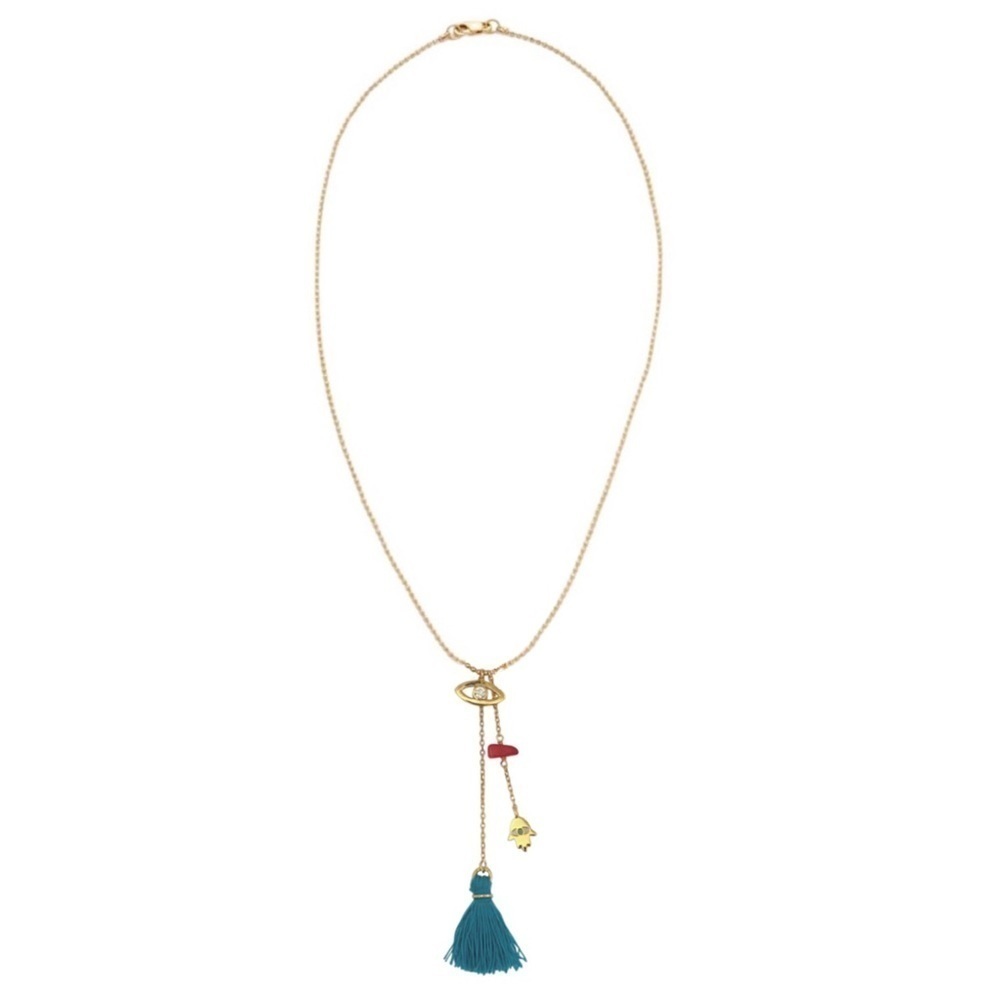 DOLCE VETRA • Evil Eye Turquoise Tassel Fringe Necklace - Picture 4 of 4